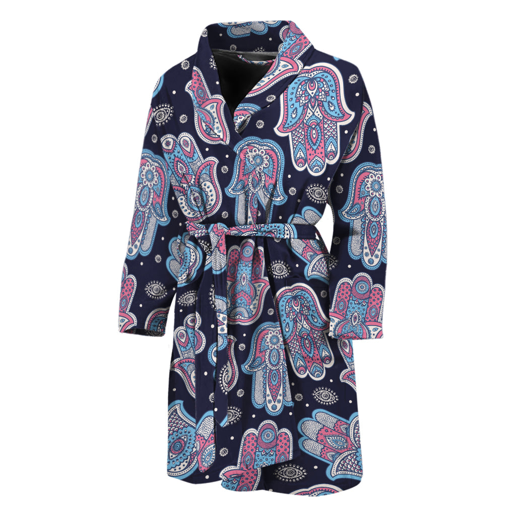 Boho Hamsa Pattern Print Men's Bathrobe