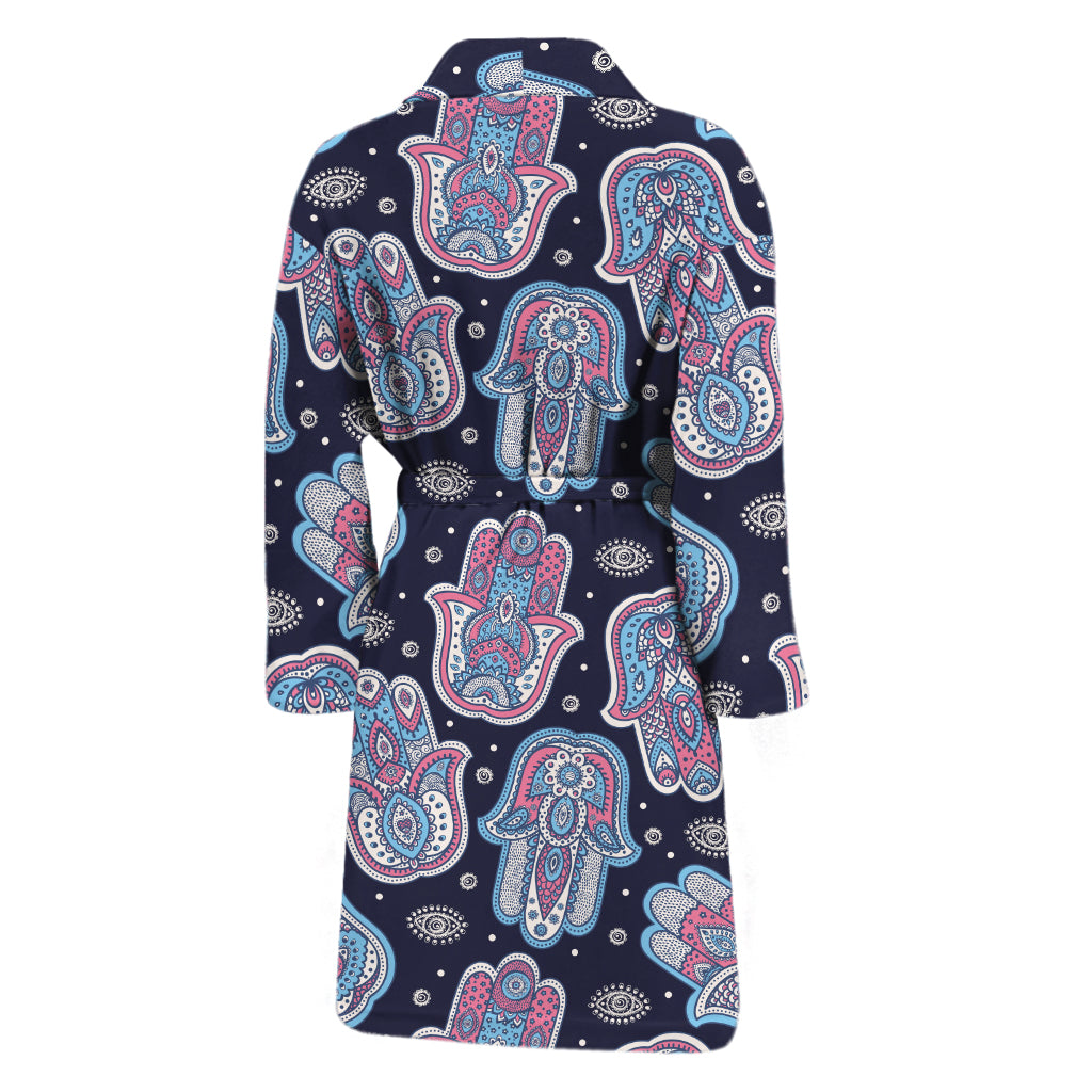 Boho Hamsa Pattern Print Men's Bathrobe