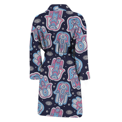 Boho Hamsa Pattern Print Men's Bathrobe