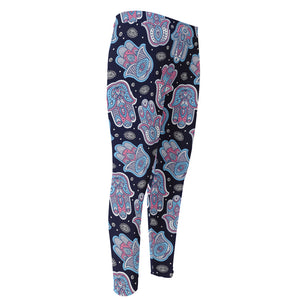 Boho Hamsa Pattern Print Men's Compression Pants