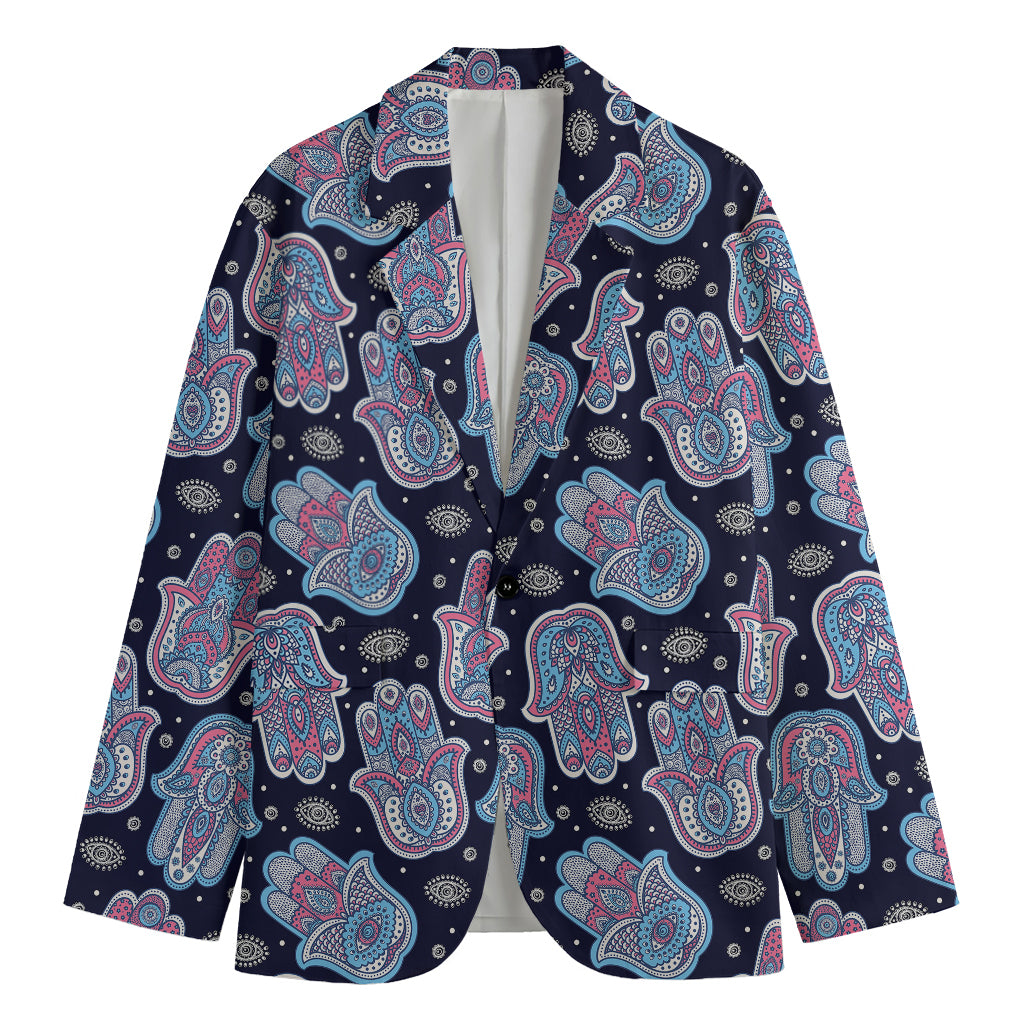 Boho Hamsa Pattern Print Men's Cotton Blazer
