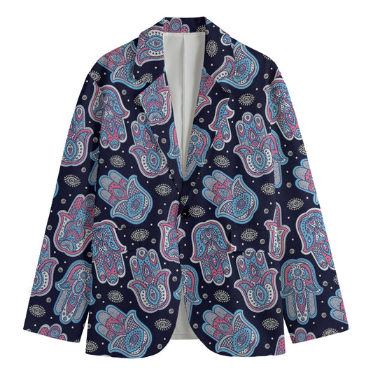 Boho Hamsa Pattern Print Men's Cotton Blazer