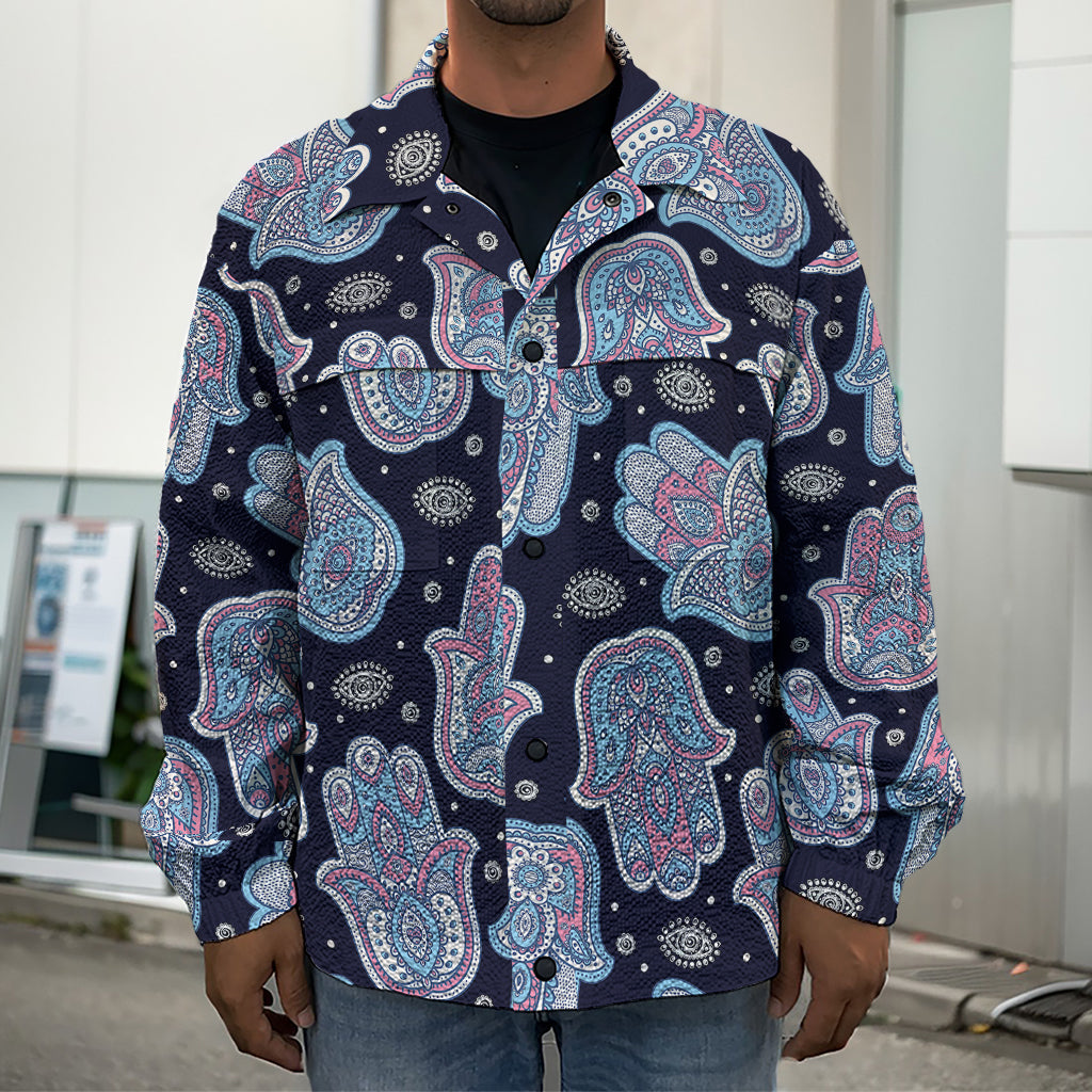 Boho Hamsa Pattern Print Men's Shirt Jacket