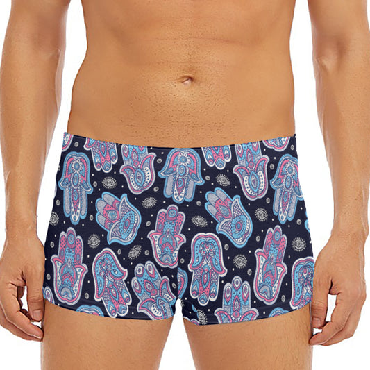Boho Hamsa Pattern Print Men's Short Boxer Briefs