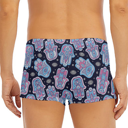 Boho Hamsa Pattern Print Men's Short Boxer Briefs