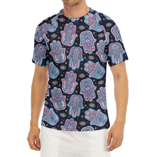Boho Hamsa Pattern Print Men's Short Sleeve Rash Guard