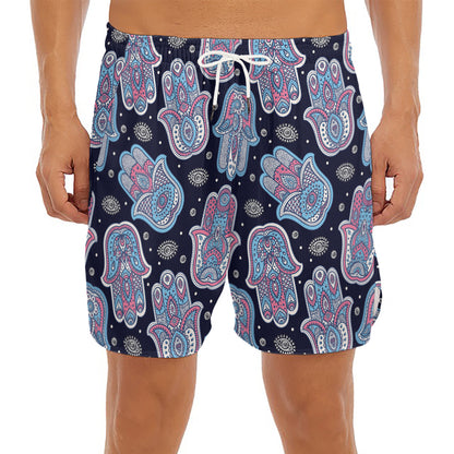 Boho Hamsa Pattern Print Men's Split Running Shorts