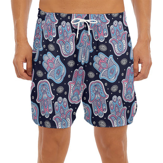 Boho Hamsa Pattern Print Men's Split Running Shorts