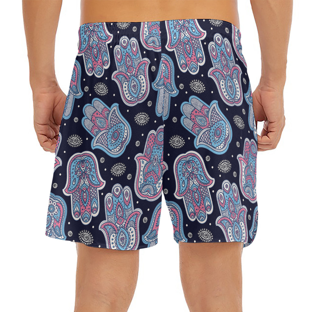 Boho Hamsa Pattern Print Men's Split Running Shorts