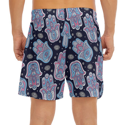 Boho Hamsa Pattern Print Men's Split Running Shorts