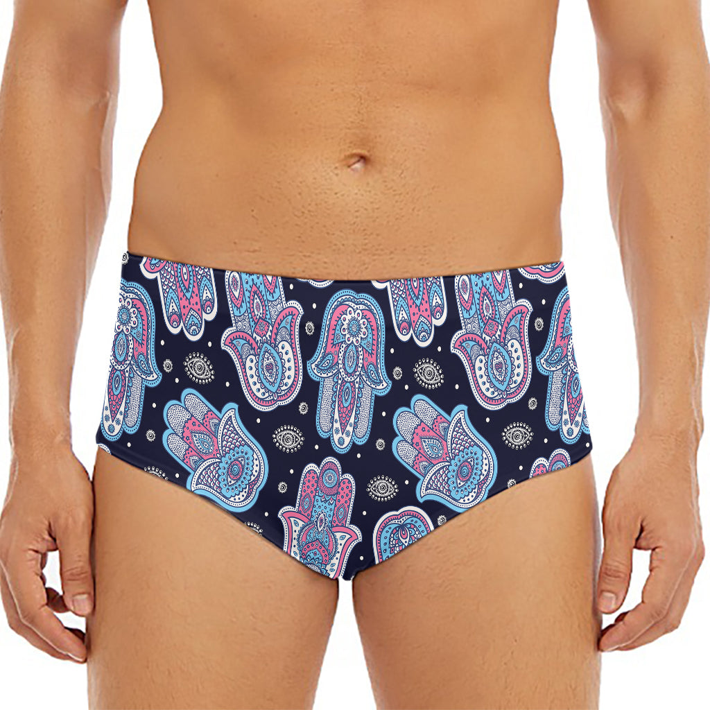 Boho Hamsa Pattern Print Men's Triangle Swim Briefs
