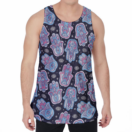 Boho Hamsa Pattern Print Men's Velvet Tank Top