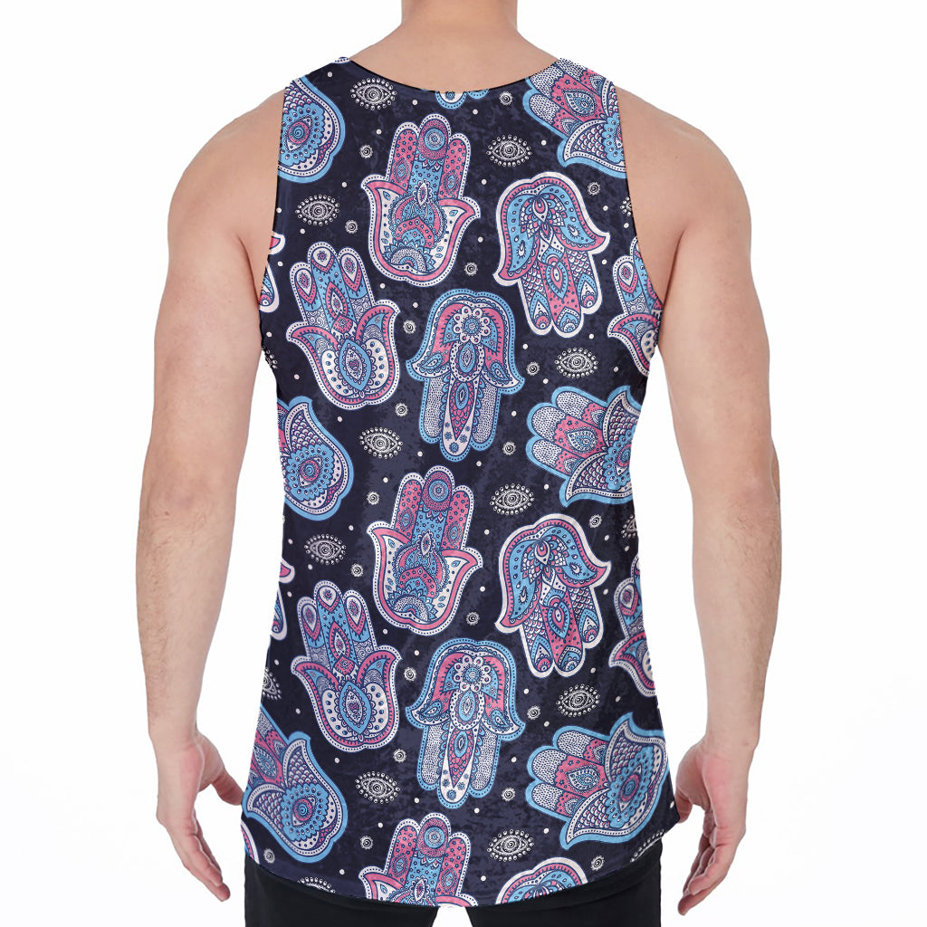 Boho Hamsa Pattern Print Men's Velvet Tank Top