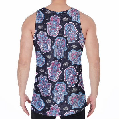 Boho Hamsa Pattern Print Men's Velvet Tank Top