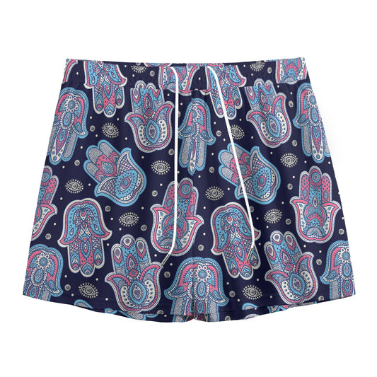 Boho Hamsa Pattern Print Mesh Shorts