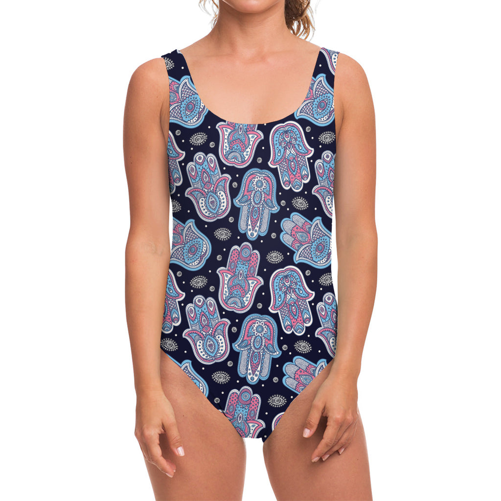 Boho Hamsa Pattern Print One Piece Swimsuit