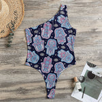 Boho Hamsa Pattern Print One Shoulder Bodysuit