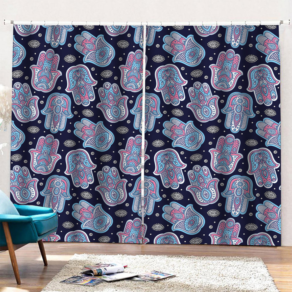 Boho Hamsa Pattern Print Pencil Pleat Curtains