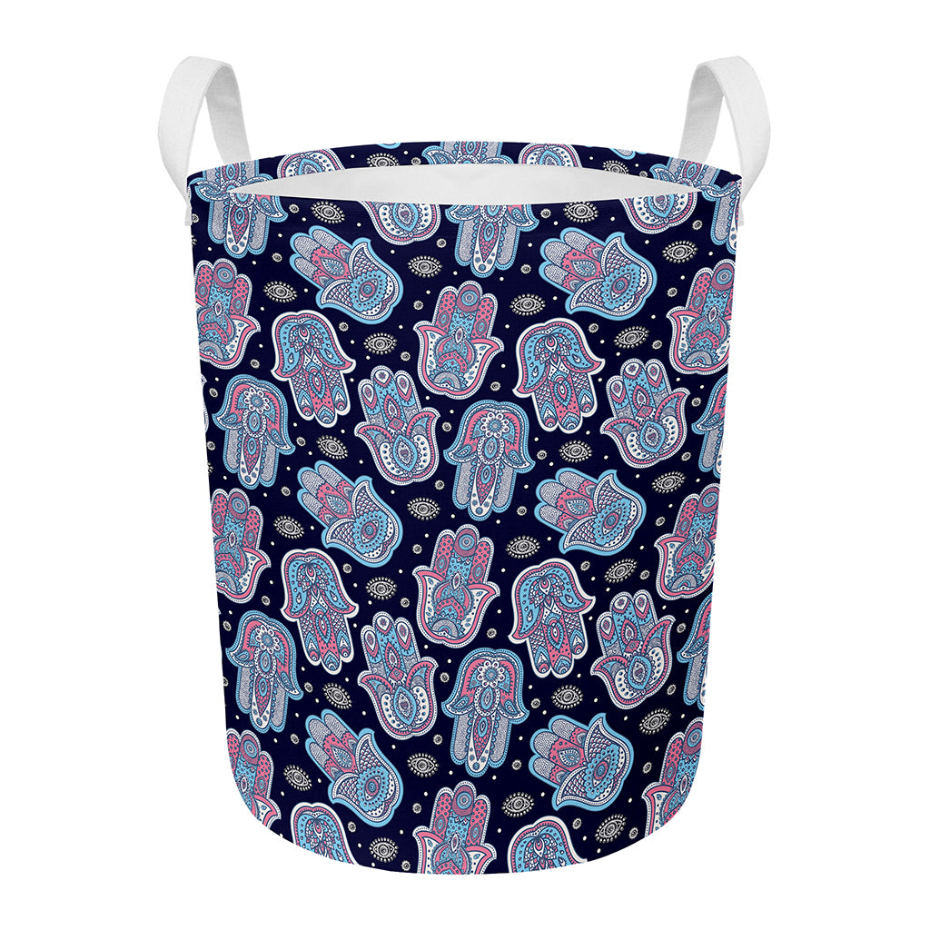 Boho Hamsa Pattern Print Round Laundry Basket