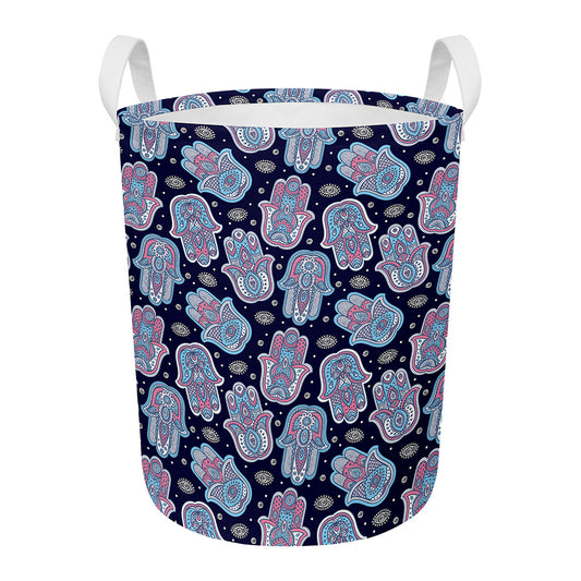 Boho Hamsa Pattern Print Round Laundry Basket