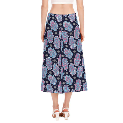 Boho Hamsa Pattern Print Side Slit Midi Skirt