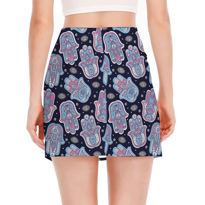 Boho Hamsa Pattern Print Side Slit Mini Skirt