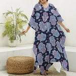 Boho Hamsa Pattern Print Silk V-Neck Kaftan Dress