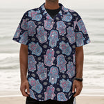 Boho Hamsa Pattern Print Textured Short Sleeve Shirt
