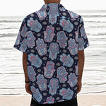 Boho Hamsa Pattern Print Textured Short Sleeve Shirt
