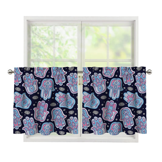 Boho Hamsa Pattern Print Tier Curtains