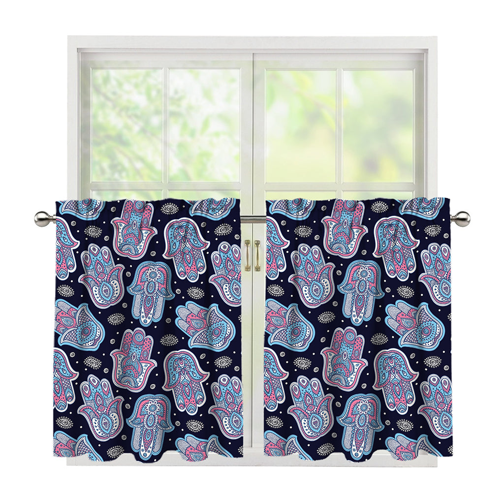 Boho Hamsa Pattern Print Tier Curtains