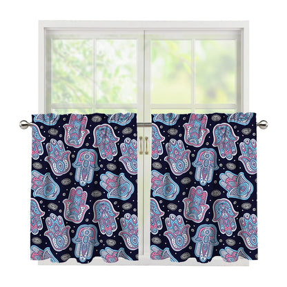 Boho Hamsa Pattern Print Tier Curtains