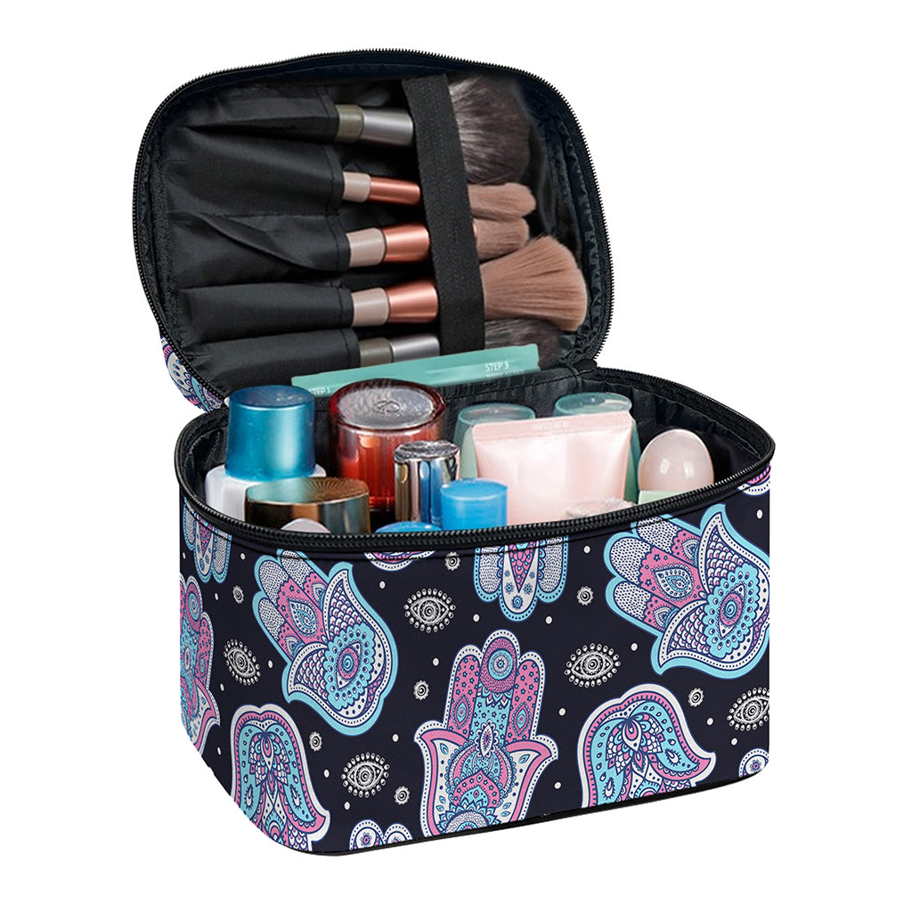 Boho Hamsa Pattern Print Travel Makeup Bag