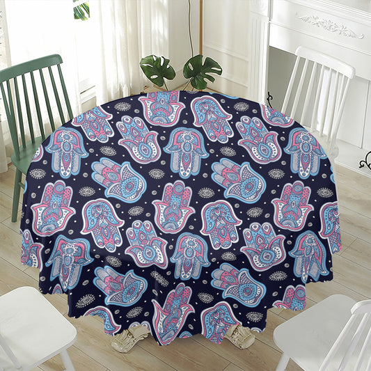 Boho Hamsa Pattern Print Waterproof Round Tablecloth