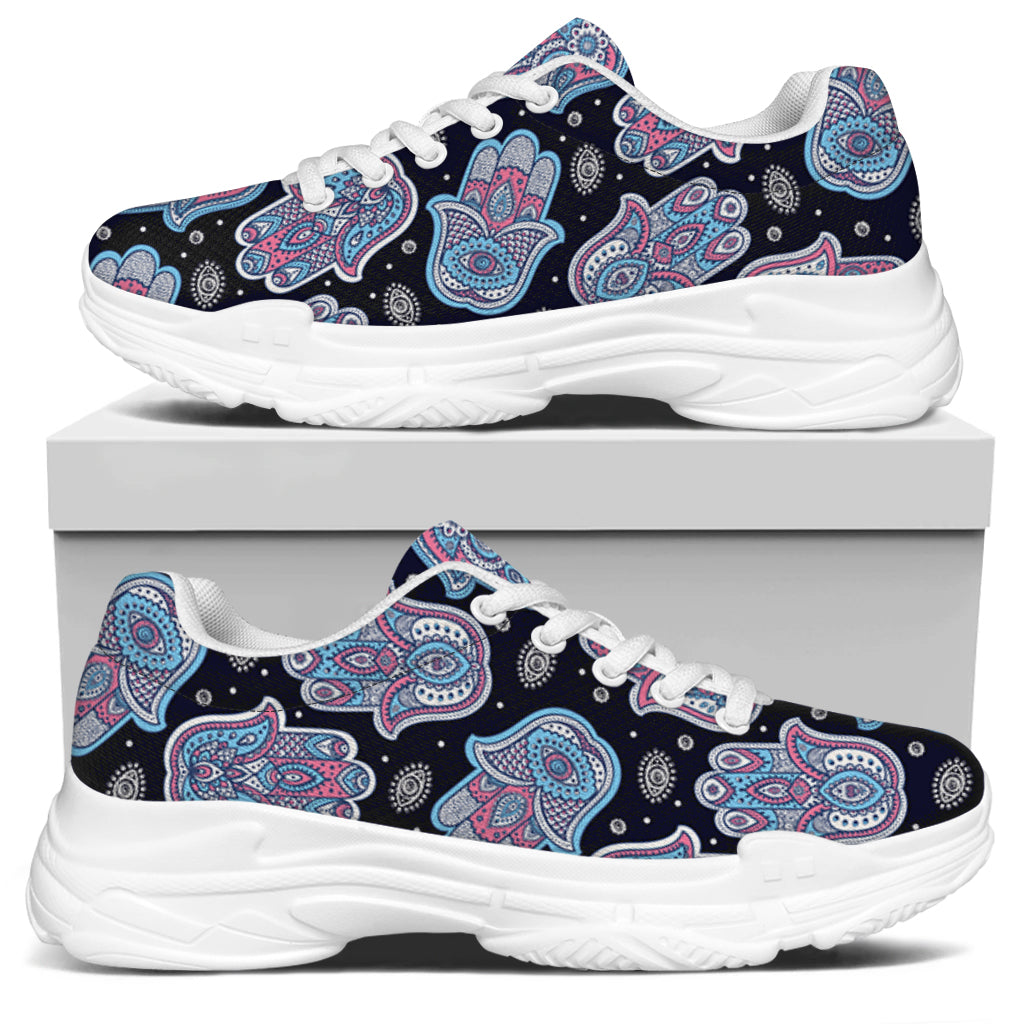 Boho Hamsa Pattern Print White Chunky Shoes