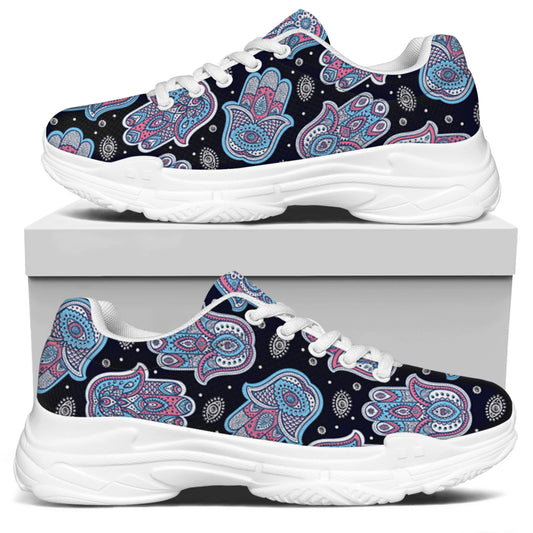 Boho Hamsa Pattern Print White Chunky Shoes