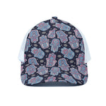 Boho Hamsa Pattern Print White Mesh Trucker Cap