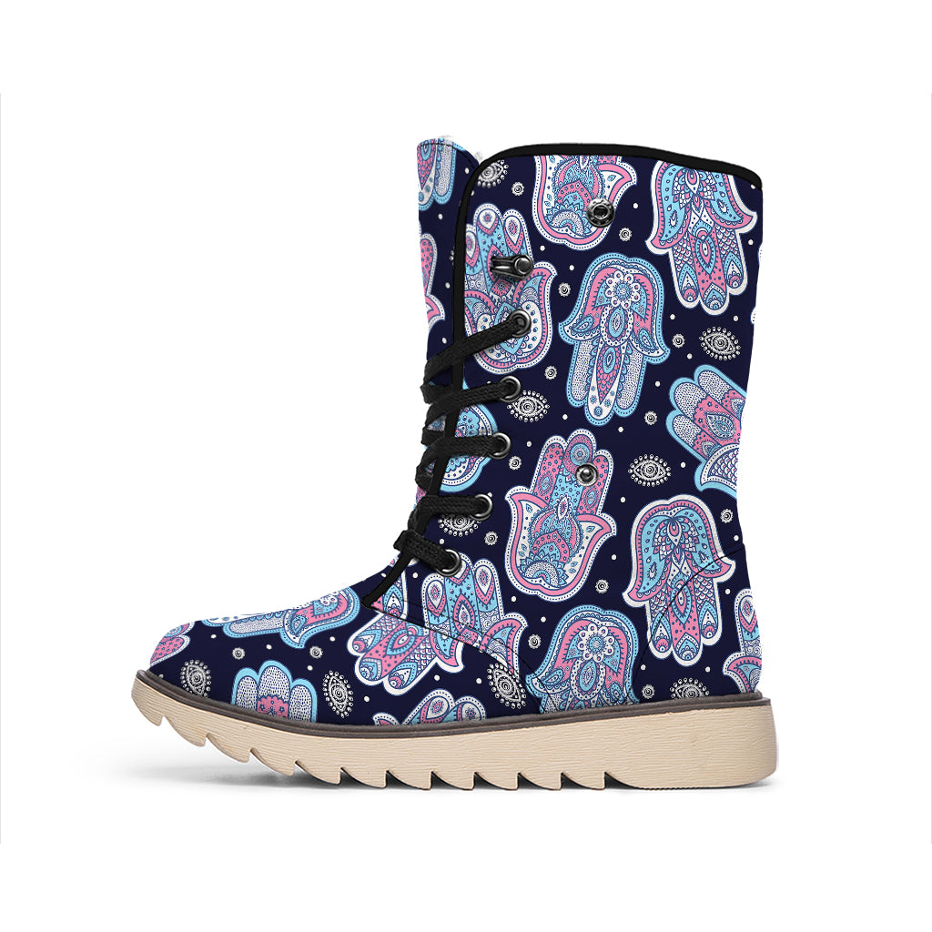 Boho Hamsa Pattern Print Winter Boots