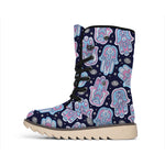 Boho Hamsa Pattern Print Winter Boots