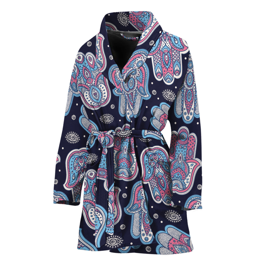 Boho Hamsa Pattern Print Women's Bathrobe