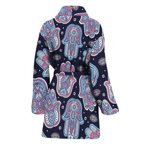 Boho Hamsa Pattern Print Women's Bathrobe