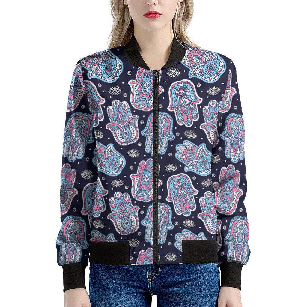 Boho Hamsa Pattern Print Women's Bomber Jacket