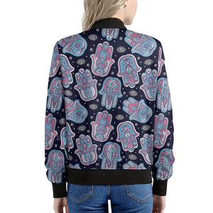 Boho Hamsa Pattern Print Women's Bomber Jacket