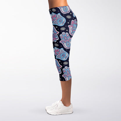 Boho Hamsa Pattern Print Women's Capri Leggings