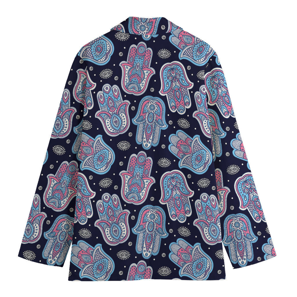 Boho Hamsa Pattern Print Women's Cotton Blazer