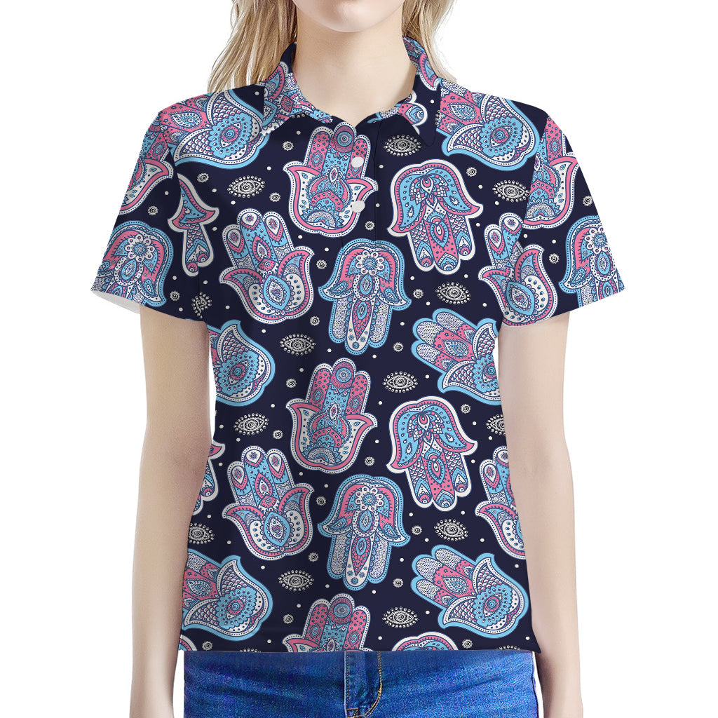 Boho Hamsa Pattern Print Women's Polo Shirt
