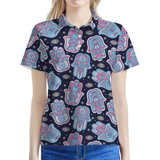 Boho Hamsa Pattern Print Women's Polo Shirt