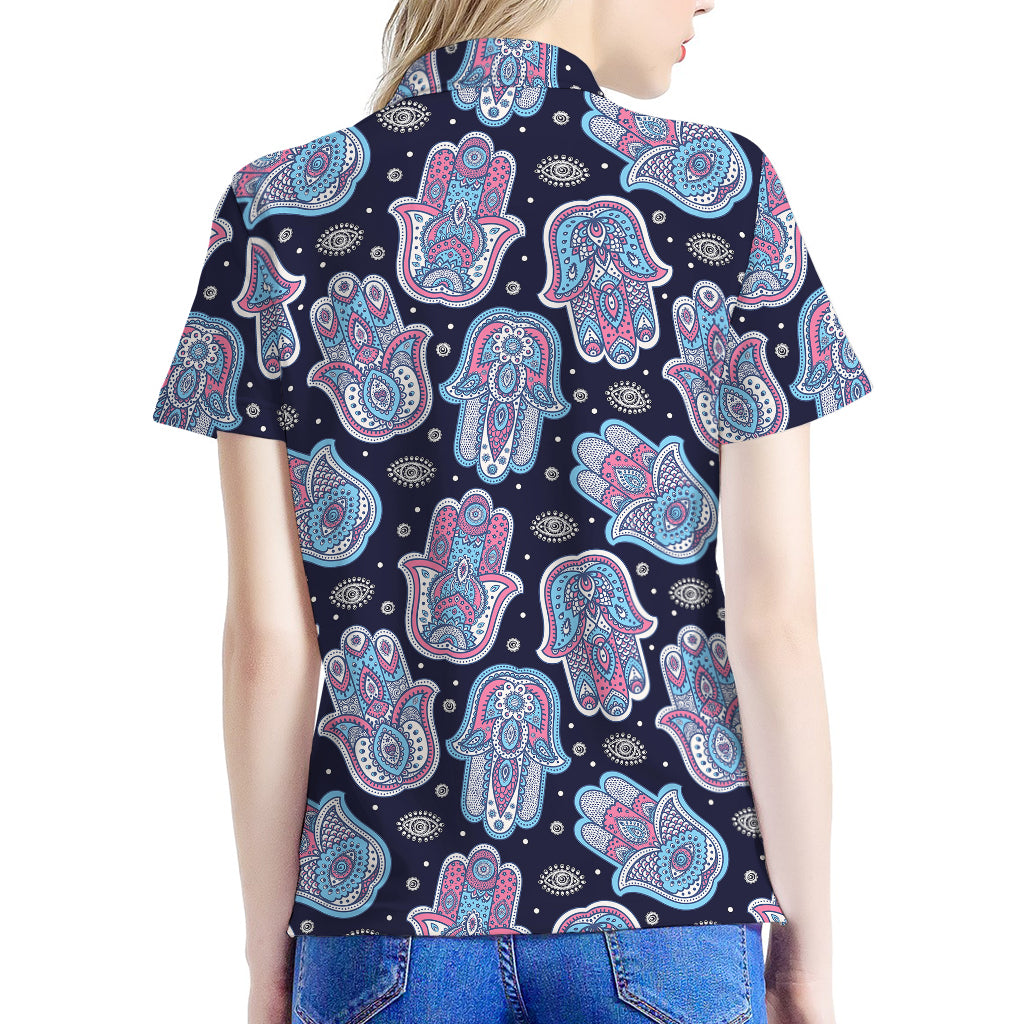 Boho Hamsa Pattern Print Women's Polo Shirt