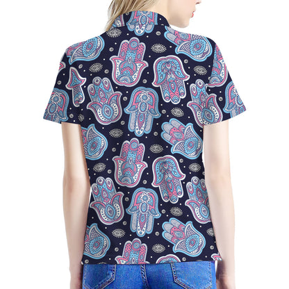Boho Hamsa Pattern Print Women's Polo Shirt
