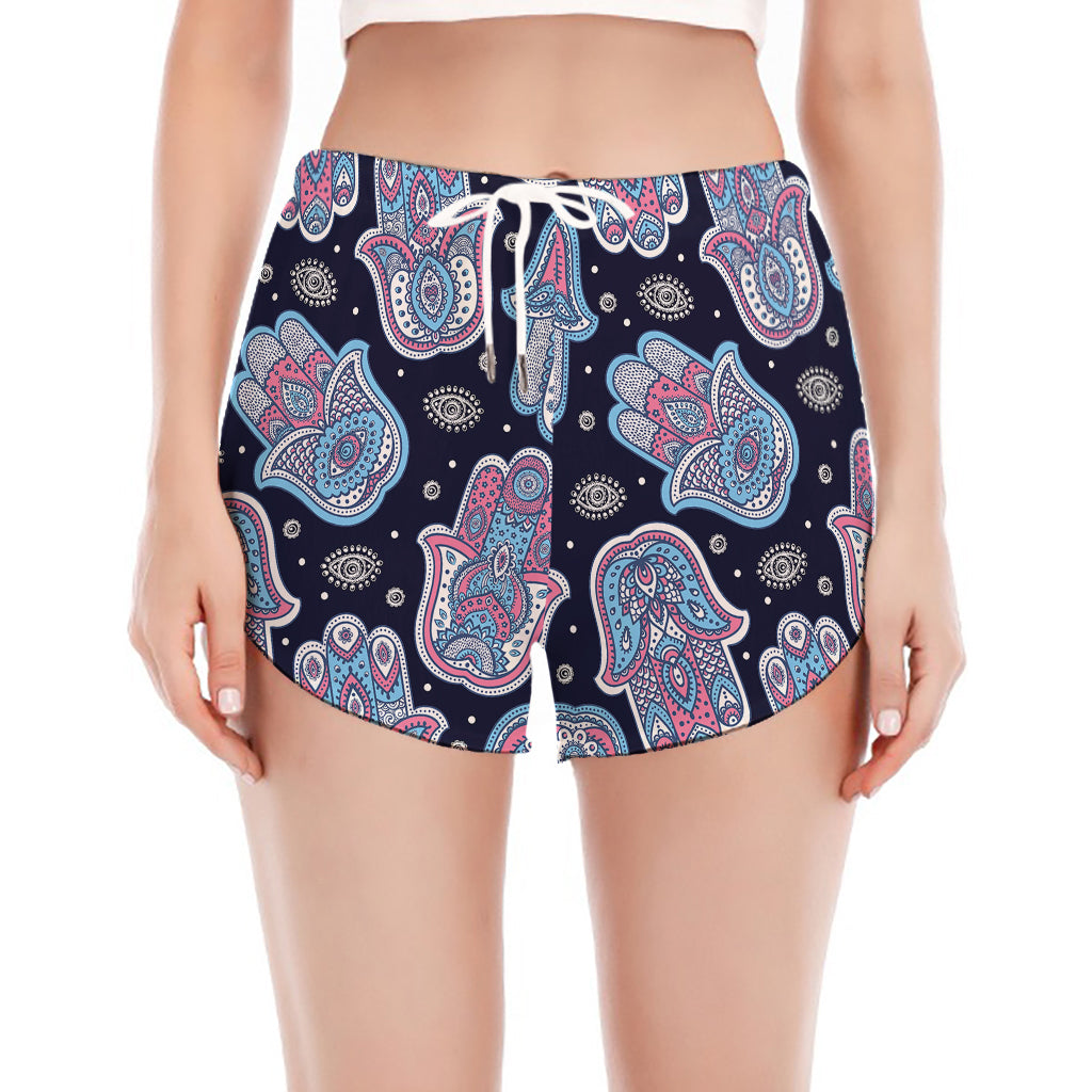 Boho Hamsa Pattern Print Women's Split Running Shorts